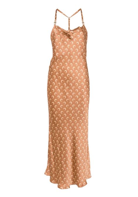 moon printed satin long dress woman camel MARINE SERRE | WDR302B CWOV0060BG70